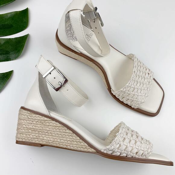 Vince Camuto Bretandi Espadrille Wedge Sandals White Ankle Strap Women's 6.5 - Picture 1 of 11